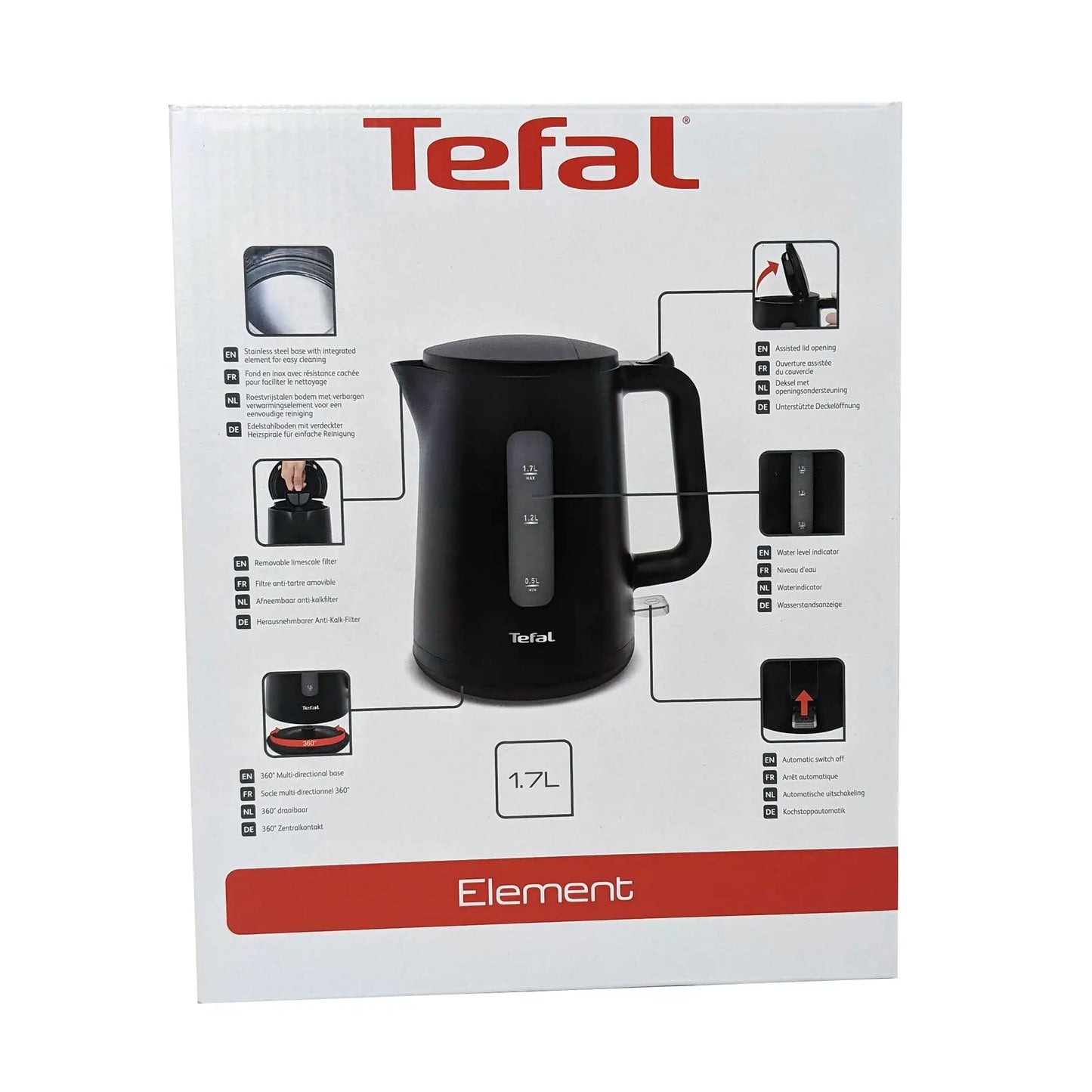 Tefal Wasserkocher Principio Select | 2400 Watt | 1,7L Wassertank | Automatischer Ein und Ausschalter | Antikalk-Filter | schwarz Matt