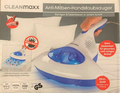 CLEANmaxx Milben-Handstaubsauger mit UV-C-Licht - Reinigen & Desinfizieren in einem Schritt Anti Milbensauger mit UV C Licht 300W HEPA Milben Handstaubsauger Cleanmaxx NEU
