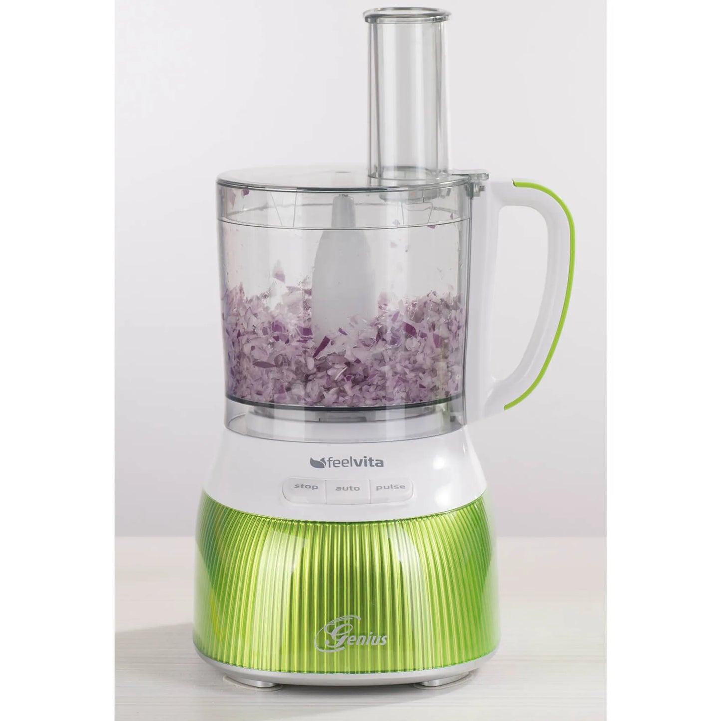 Genius Feelvita Food Processor inkl. GRATIS Zubehör (Set 12 Teile) Standmixer Smoothie Maker Zerkleinerer in kiwi A8089