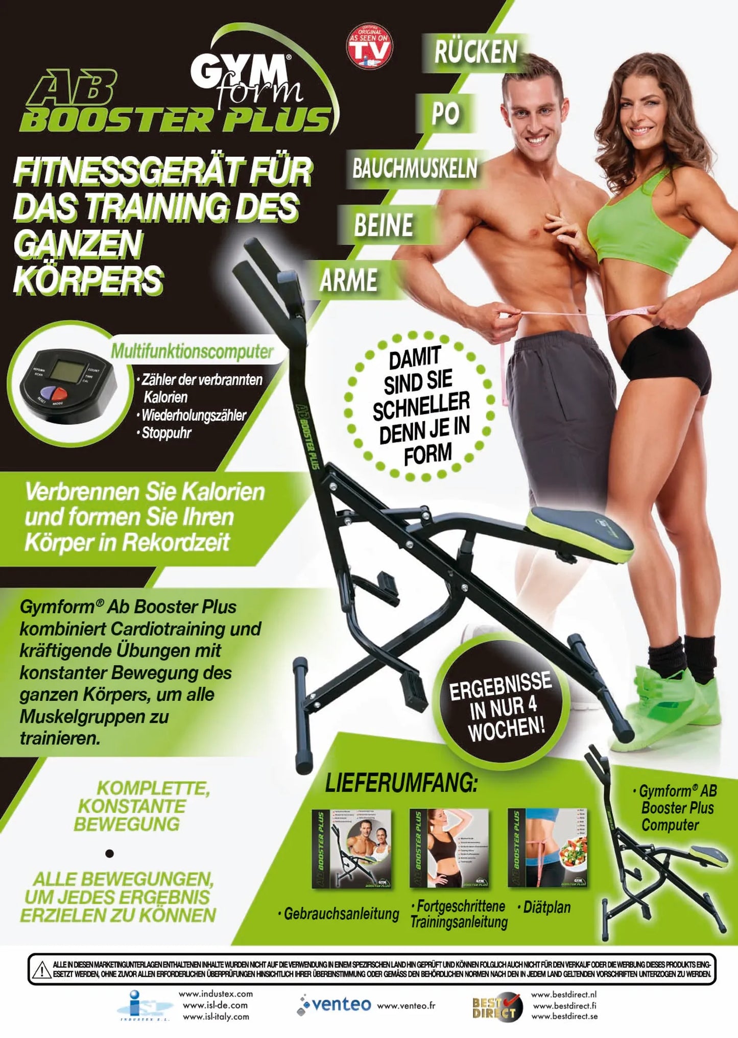 Gymform® Ab Booster PLUS - Ganzkörper-Trainingsgerät, Fitness Kleingerät, Heimtrainer - inkl. Bildschirm, Trainingsanleitung und Diätplan - Aus der TV Werbung