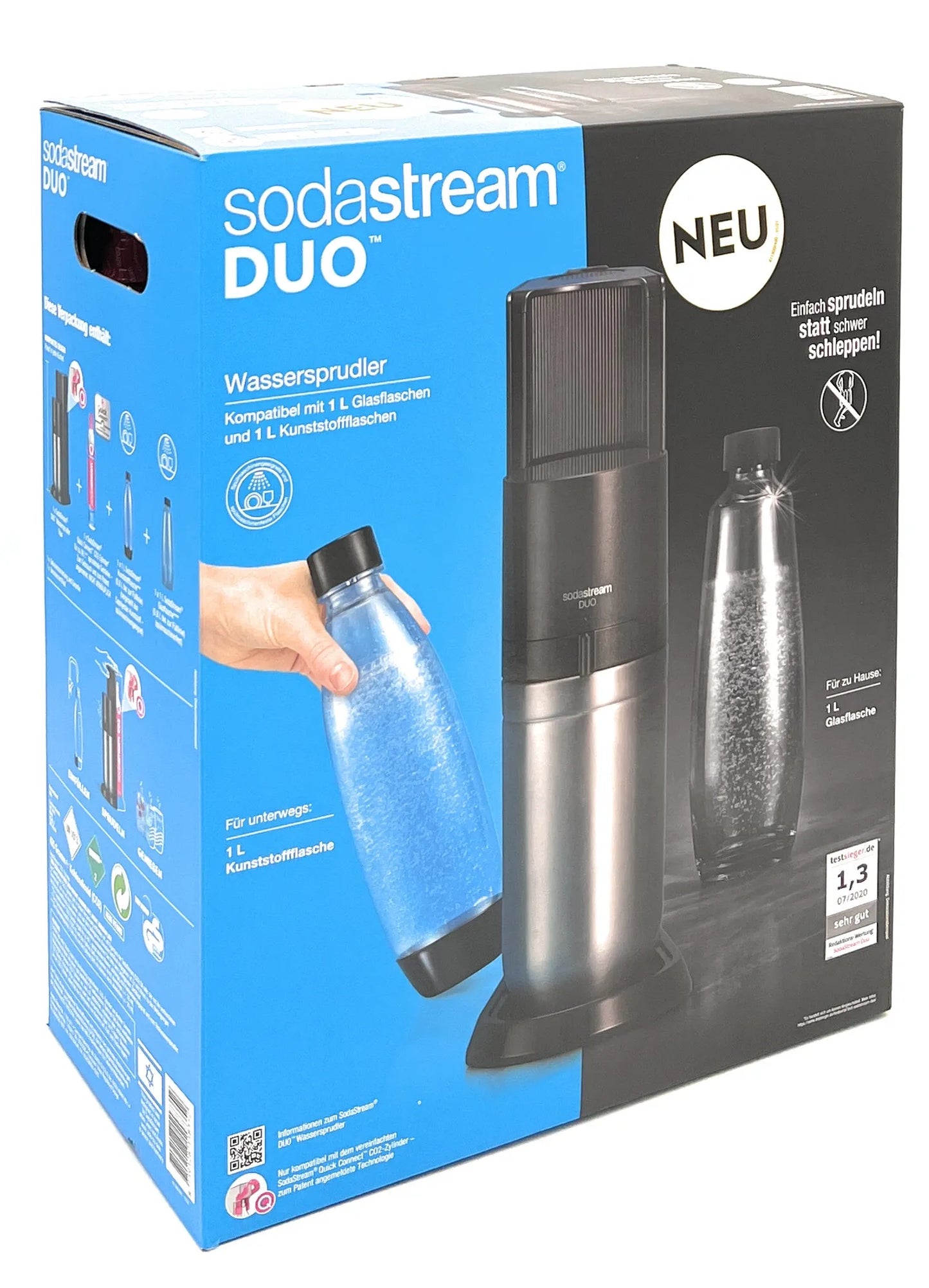 SodaStream DuoTitan Trinkwassersprudler, inkl. 1x 1 Liter Glasflasche, 1x 1 Liter PET, 1 x Quick Connect Zylinder