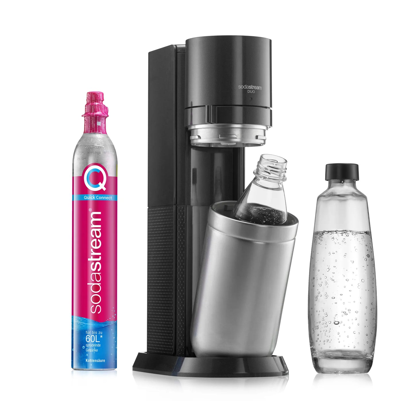 SodaStream DuoTitan Trinkwassersprudler, inkl. 1x 1 Liter Glasflasche, 1x 1 Liter PET, 1 x Quick Connect Zylinder